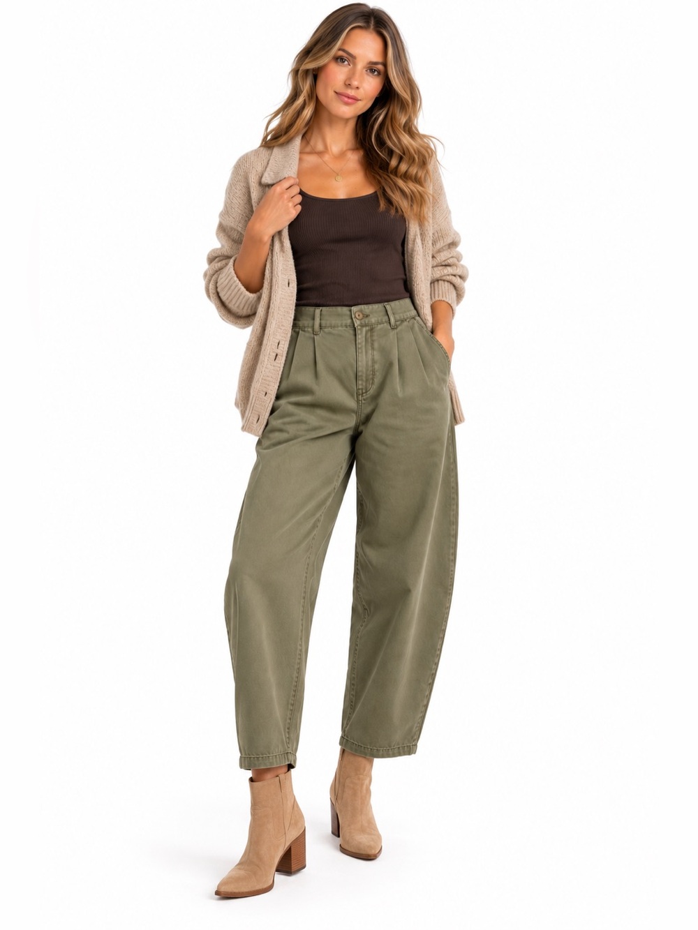 AGOLDE Danika Chino Pants Size 30 Bok Choy Olive Green Pleated NWT $228